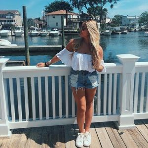 Blue Life white cropped top